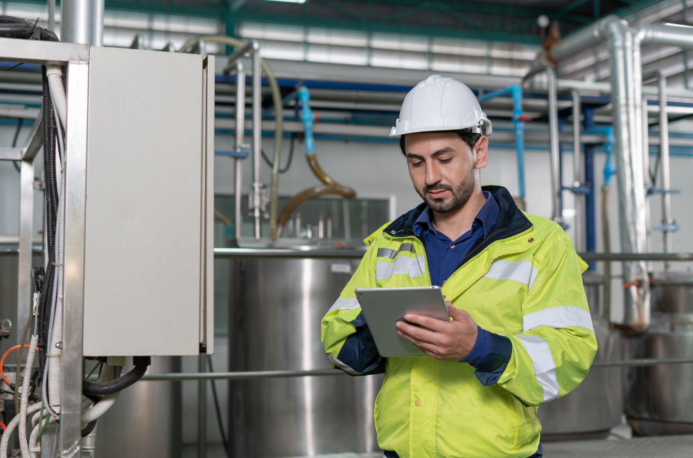 field service engineer using handheld tablet